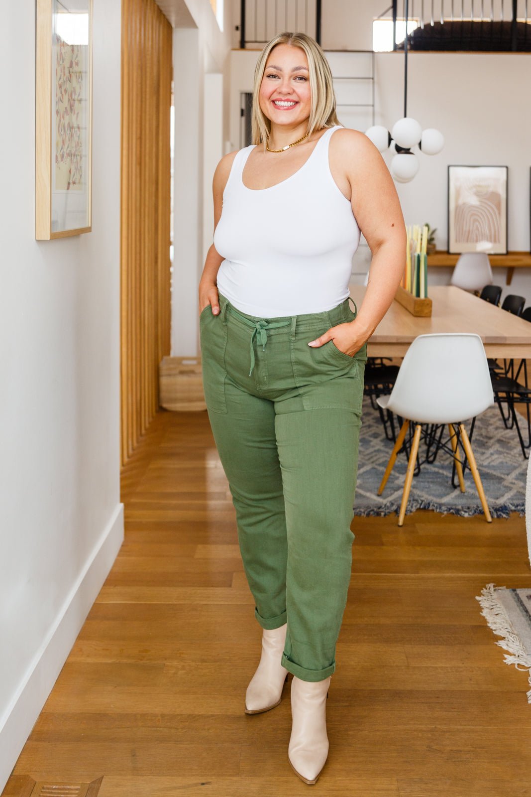 Carmen Double Cuff Joggers in Green (Online Exclusive) - Uptown Boutique Ramona