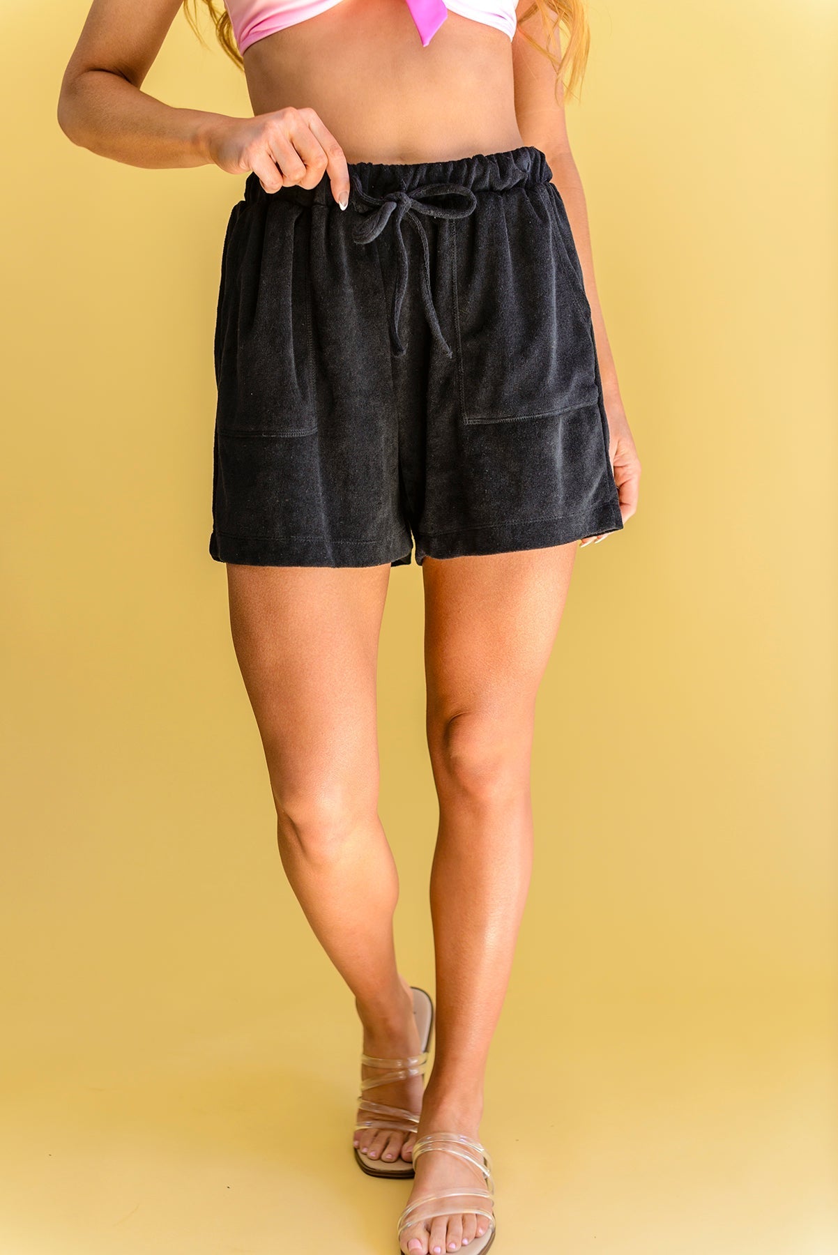 Carried Away French Terry Shorts in Black (Online Exclusive) - Uptown Boutique Ramona