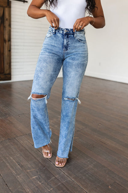 Carter High Rise Slit Hem Straight Jeans (Online Exclusive) - Uptown Boutique Ramona