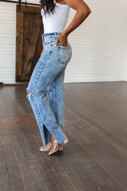 Carter High Rise Slit Hem Straight Jeans (Online Exclusive) - Uptown Boutique Ramona