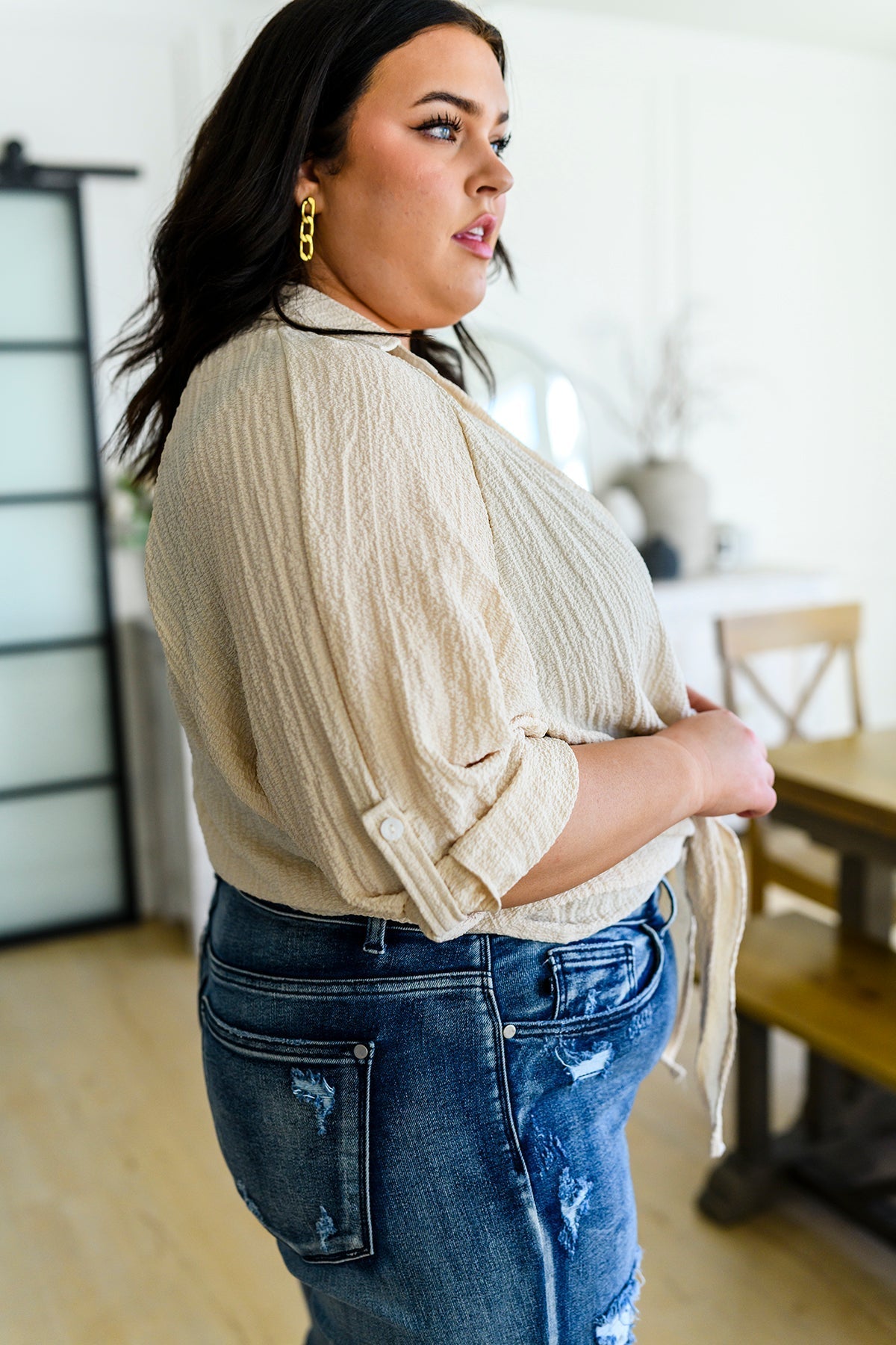 Castaway Tie Front Shirt (Online Exclusive) - Uptown Boutique Ramona