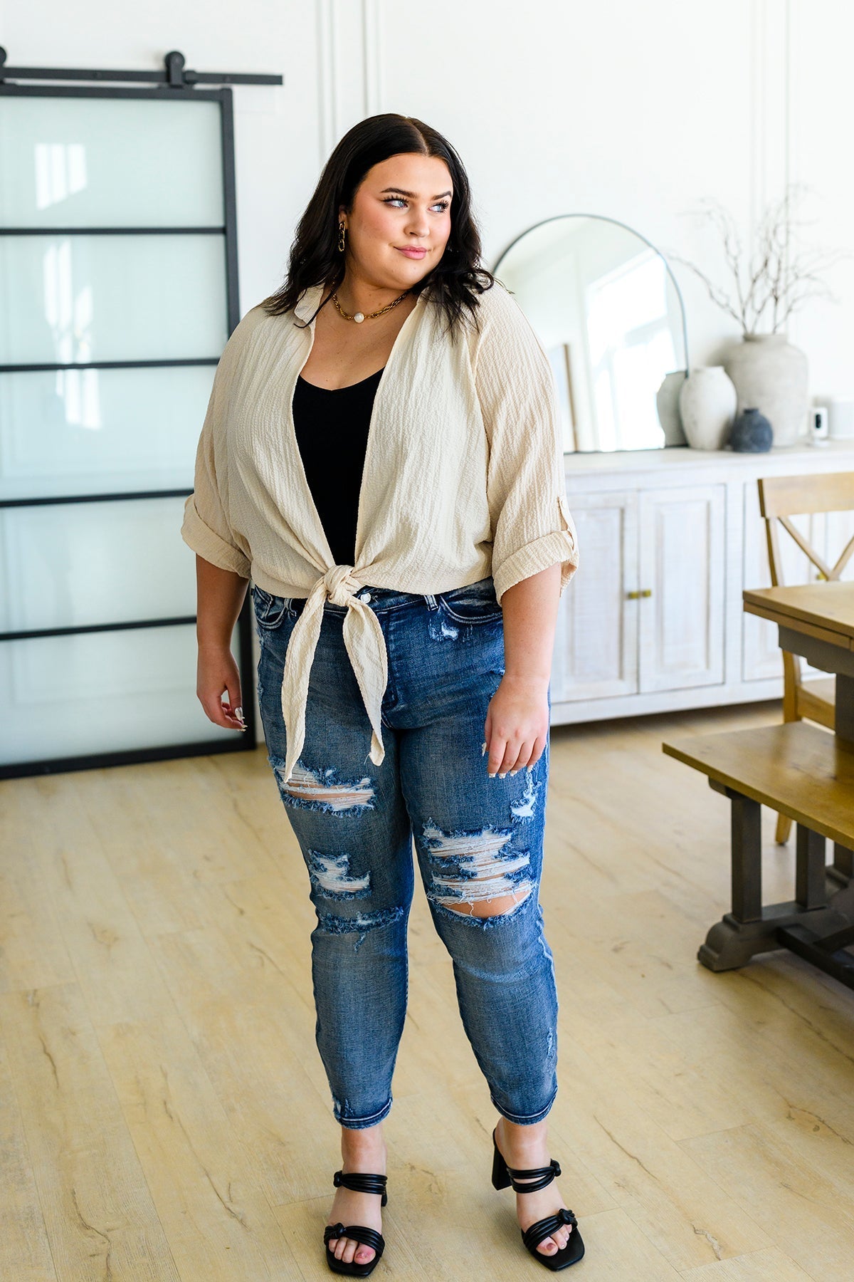 Castaway Tie Front Shirt (Online Exclusive) - Uptown Boutique Ramona