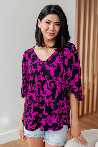 Casually Cute V - Neck Top in Magenta (Online Exclusive) - Uptown Boutique Ramona