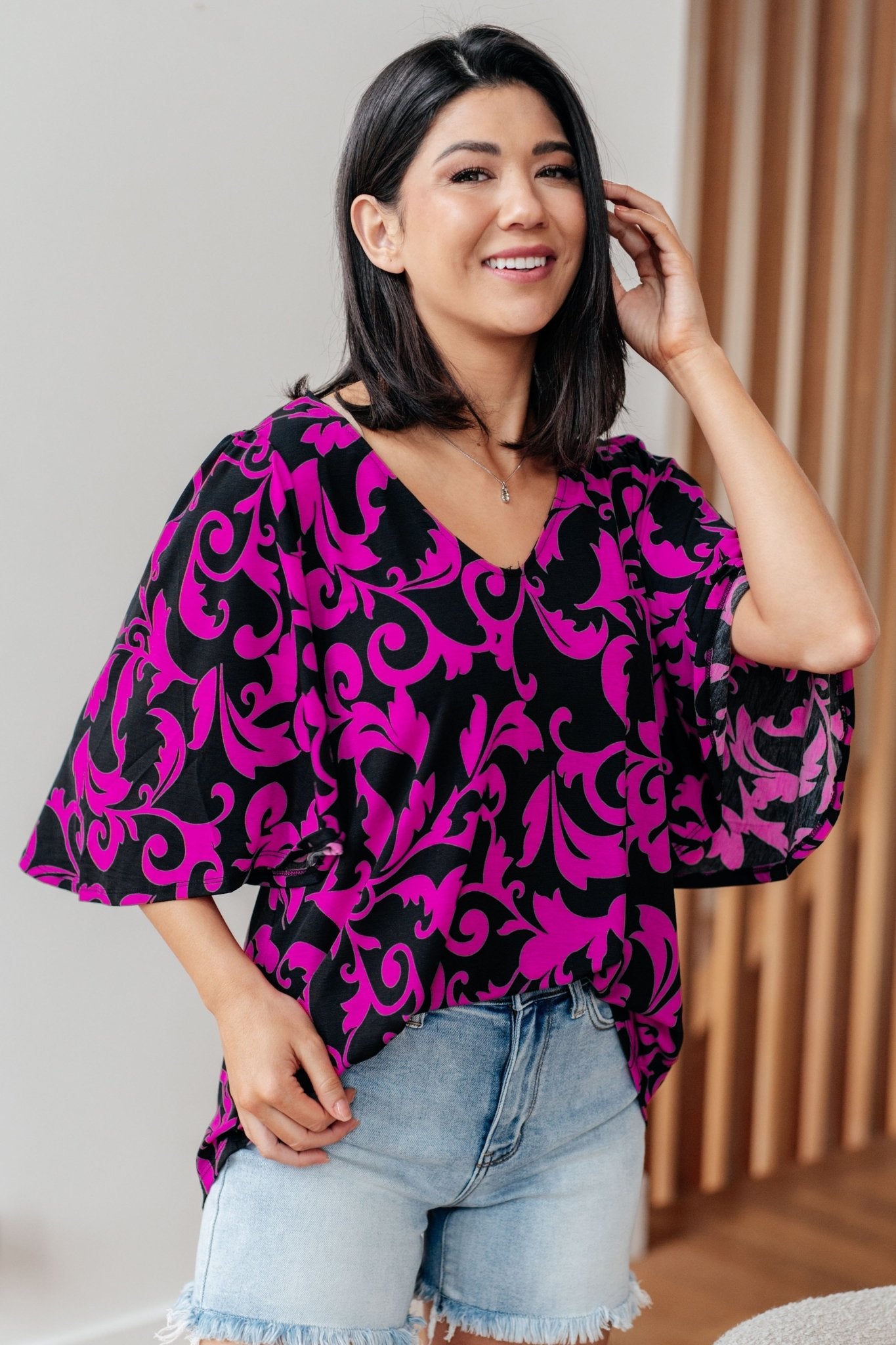 Casually Cute V - Neck Top in Magenta (Online Exclusive) - Uptown Boutique Ramona