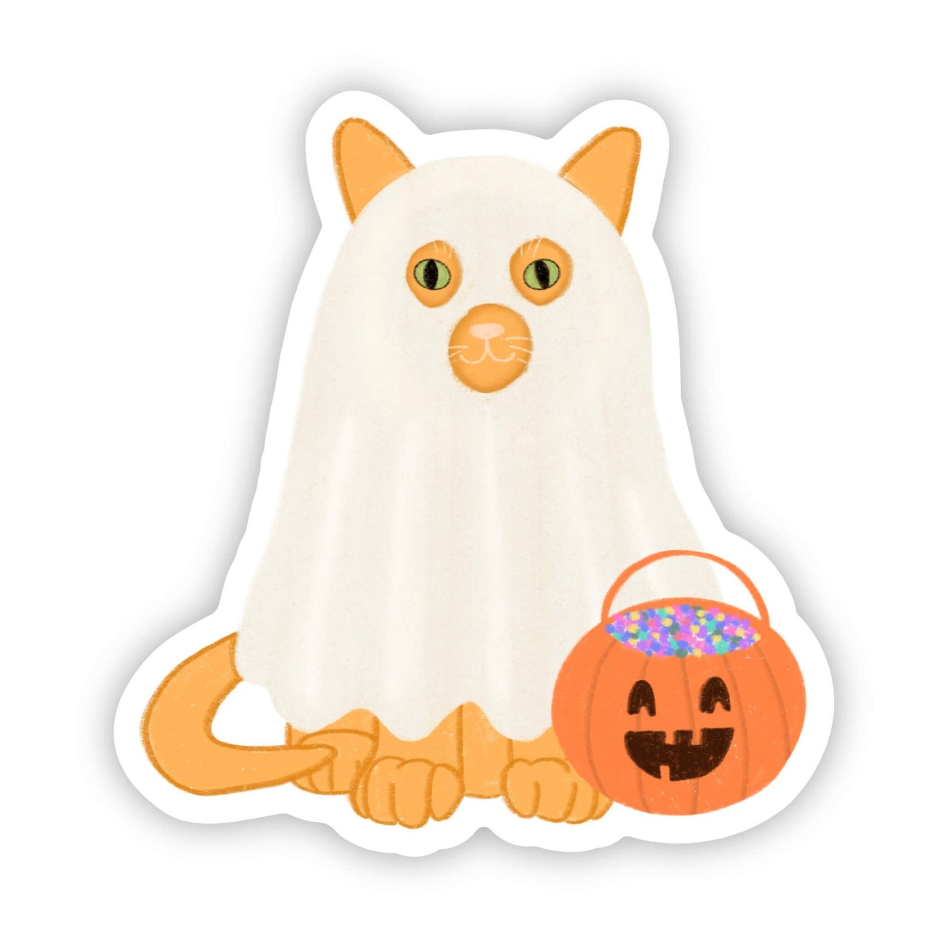 Cat In Ghost Costume Sticker - Uptown Boutique Ramona