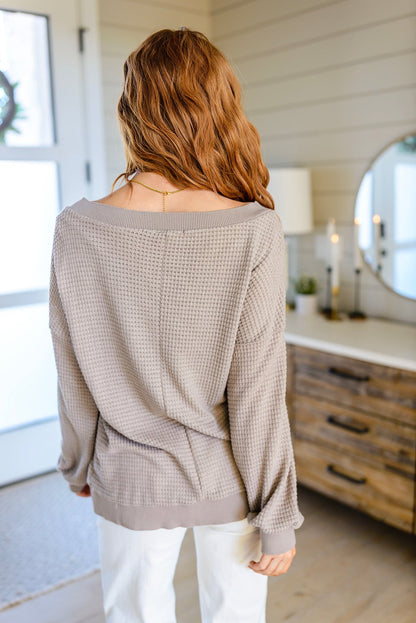 Caught a Vibe V - Neck Waffle Knit Top (Online Exclusive) - Uptown Boutique Ramona