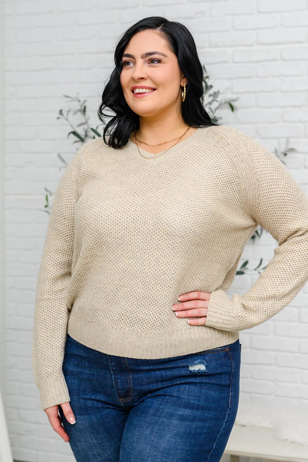 Chai Latte V - Neck Sweater in Oatmeal (Online Exclusive) - Uptown Boutique Ramona