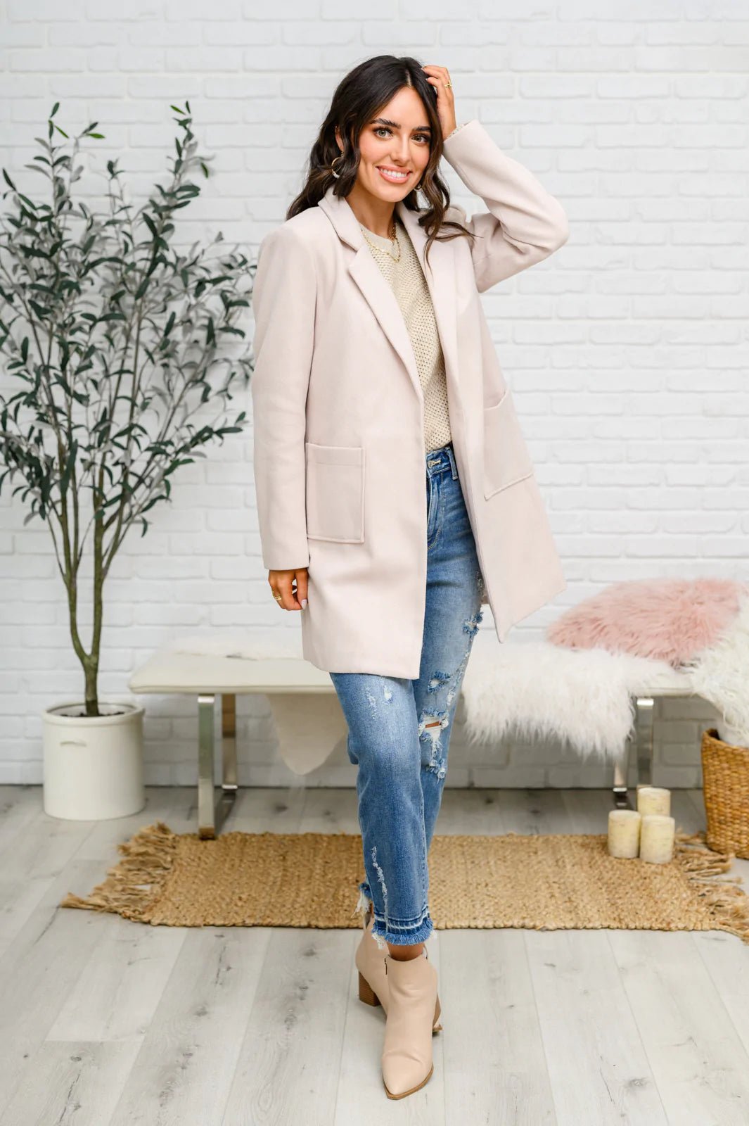 Chai Latte V - Neck Sweater in Oatmeal (Online Exclusive) - Uptown Boutique Ramona