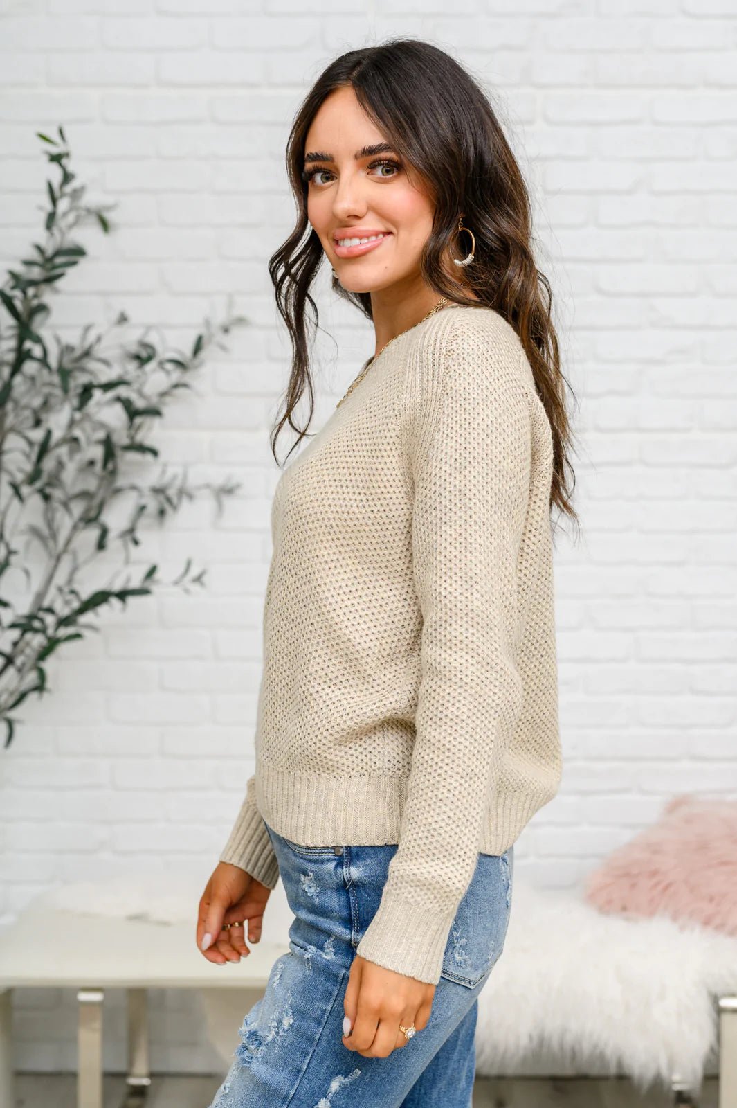 Chai Latte V - Neck Sweater in Oatmeal (Online Exclusive) - Uptown Boutique Ramona