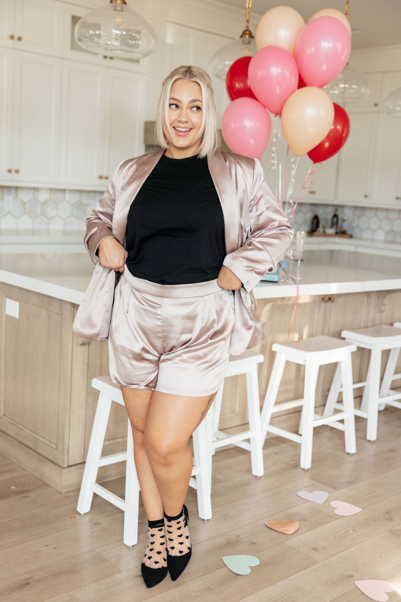 Champagne and Roses Satin Blazer (Online Exclusive) - Uptown Boutique Ramona