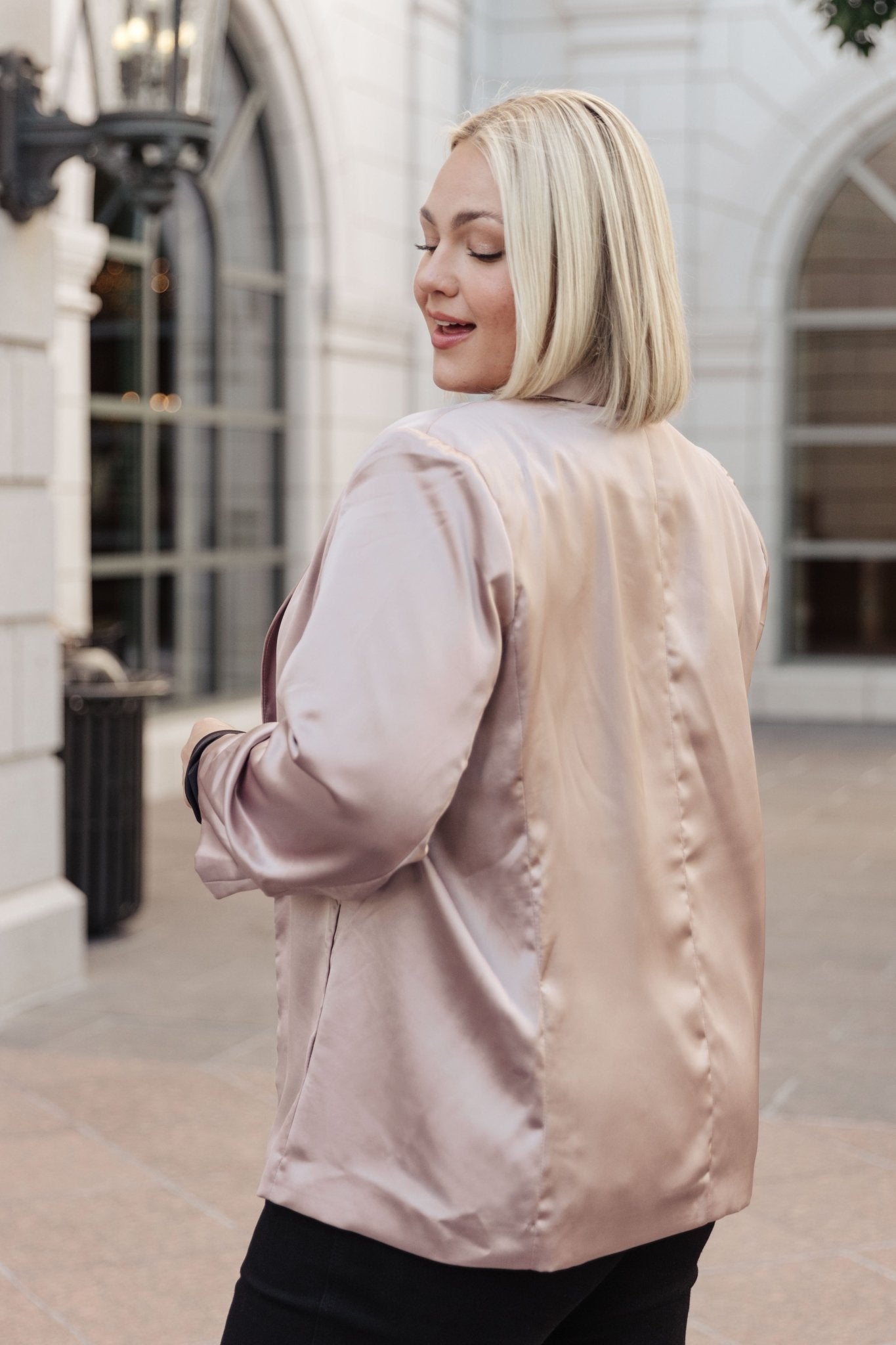 Champagne and Roses Satin Blazer (Online Exclusive) - Uptown Boutique Ramona