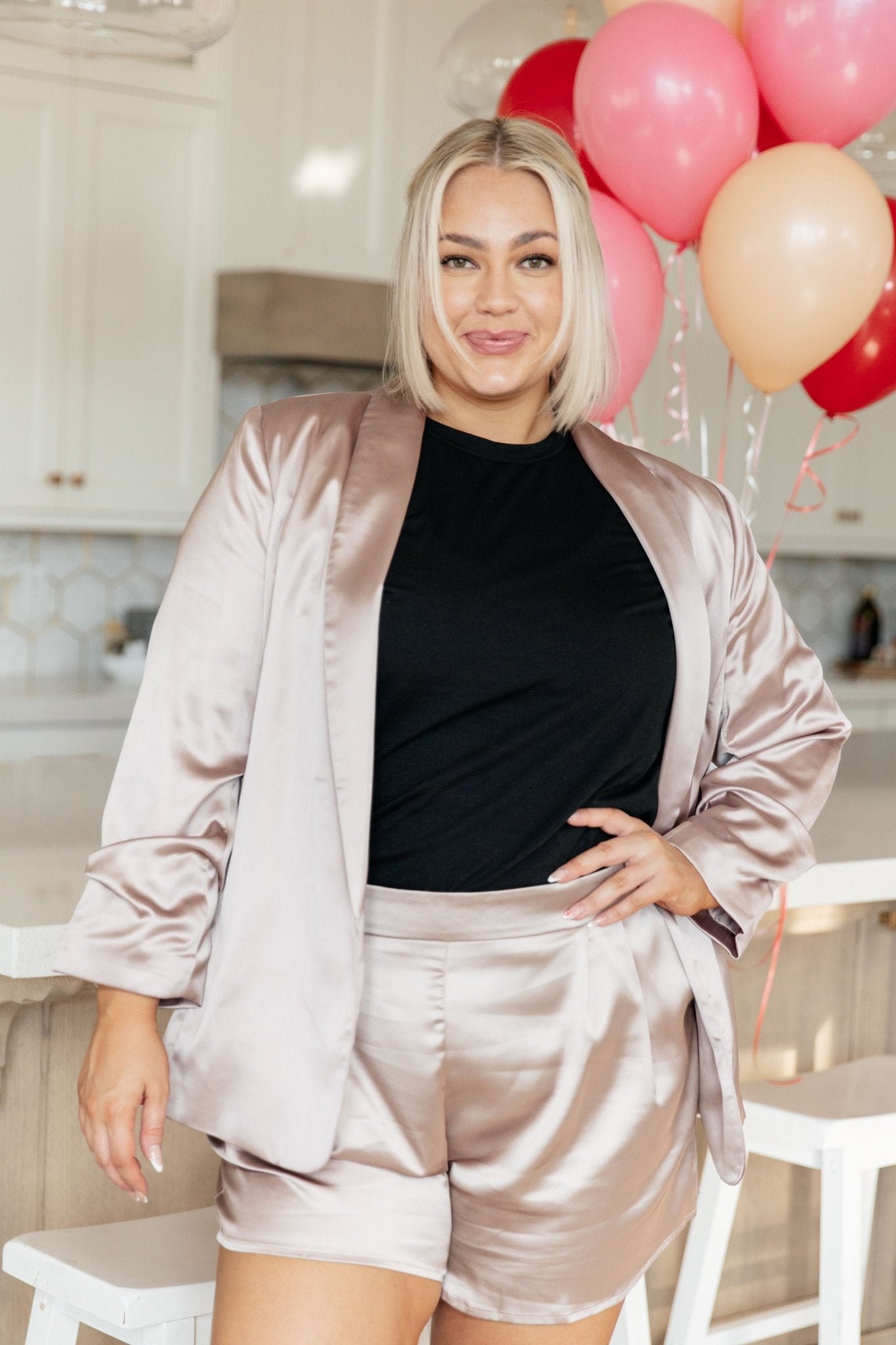 Champagne and Roses Satin Blazer (Online Exclusive) - Uptown Boutique Ramona