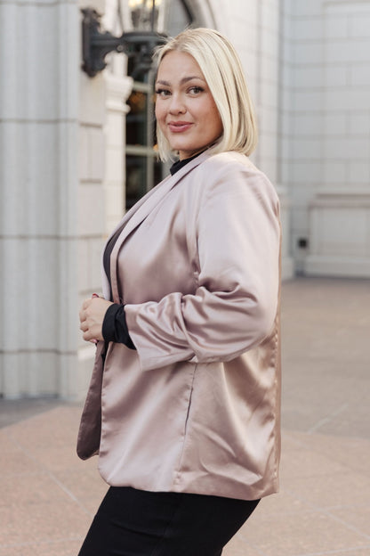 Champagne and Roses Satin Blazer (Online Exclusive) - Uptown Boutique Ramona