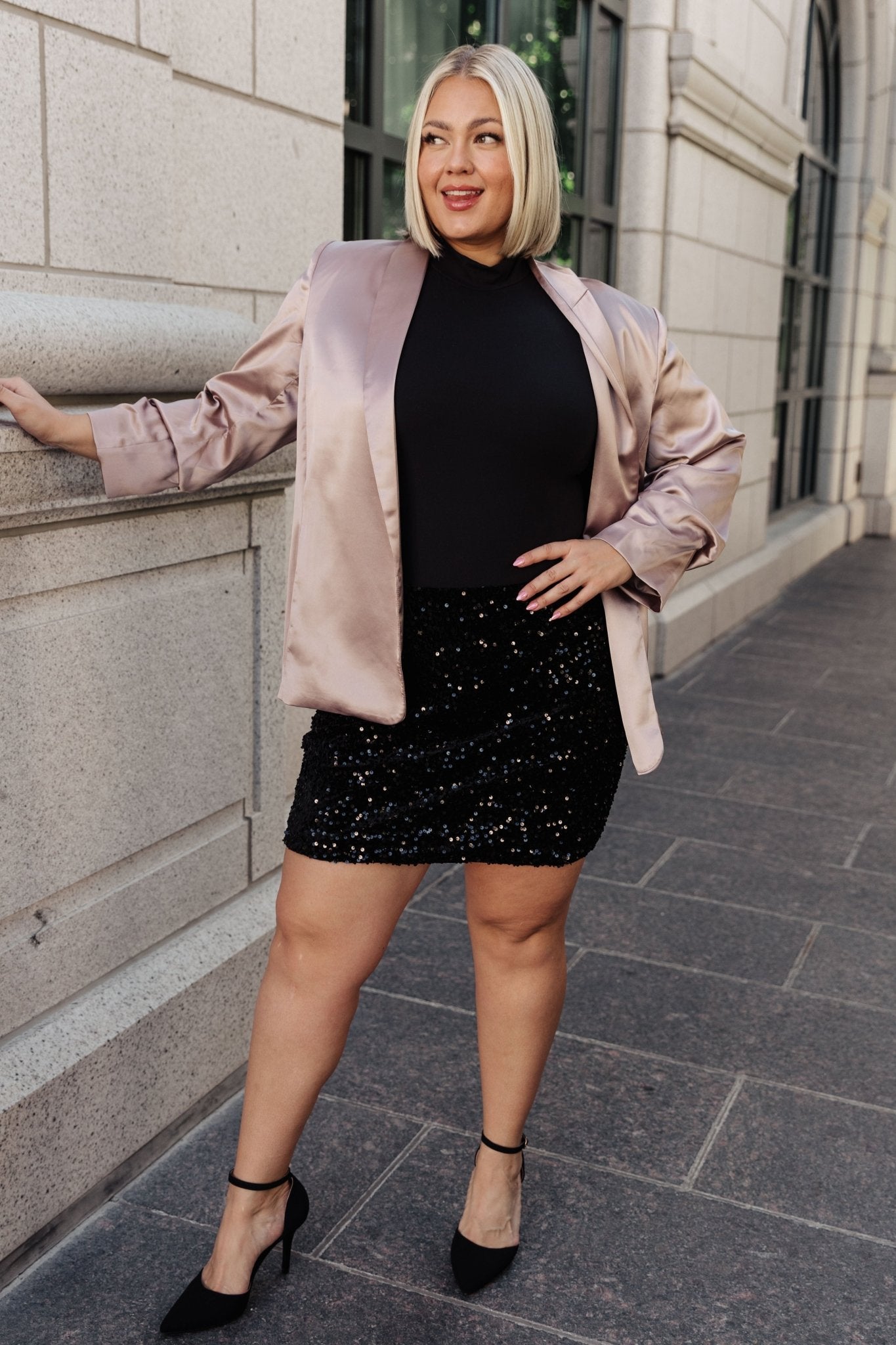 Champagne and Roses Satin Blazer (Online Exclusive) - Uptown Boutique Ramona