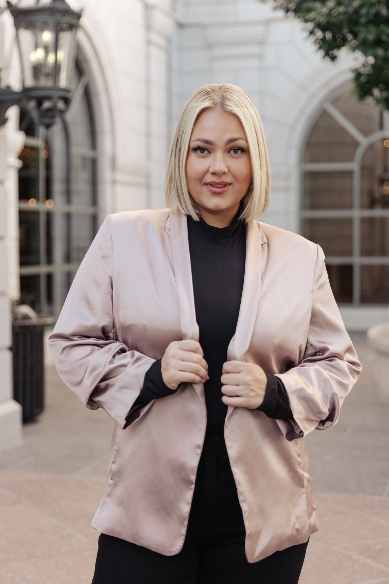 Champagne and Roses Satin Blazer (Online Exclusive) - Uptown Boutique Ramona