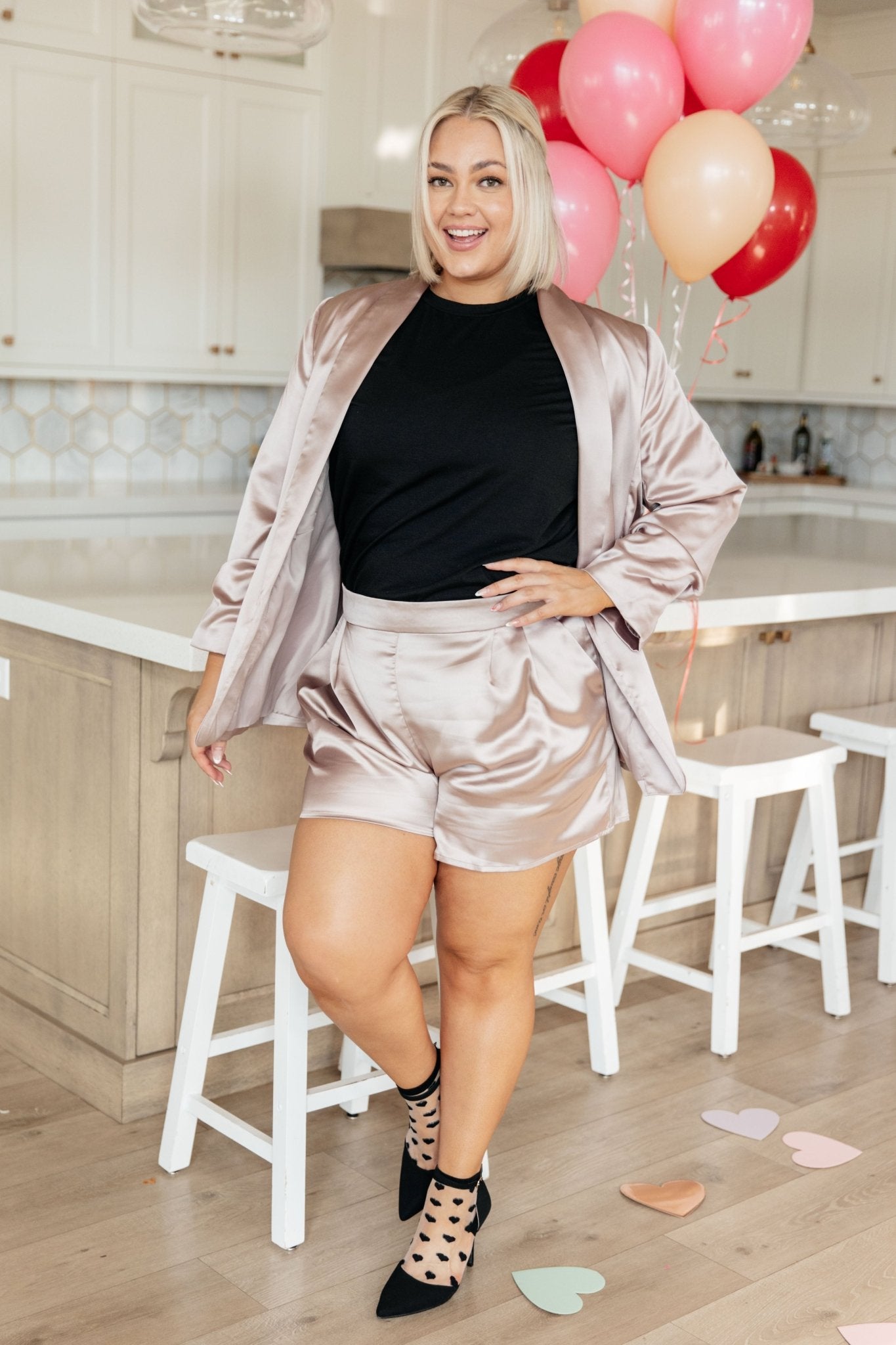 Champagne and Roses Satin Blazer (Online Exclusive) - Uptown Boutique Ramona