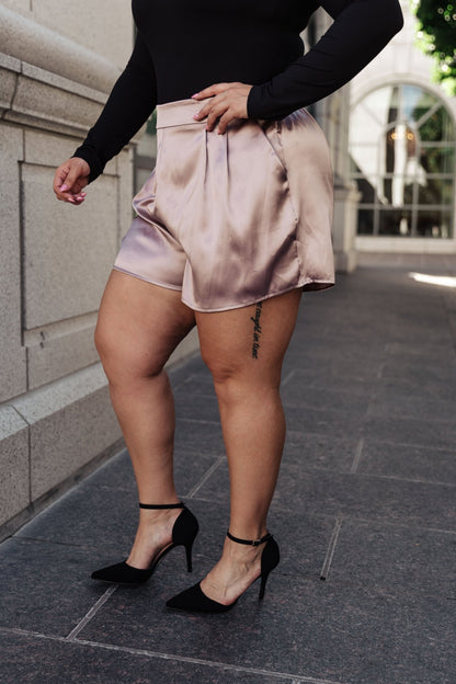 Champagne and Roses Satin Shorts (Online Exclusive) - Uptown Boutique Ramona