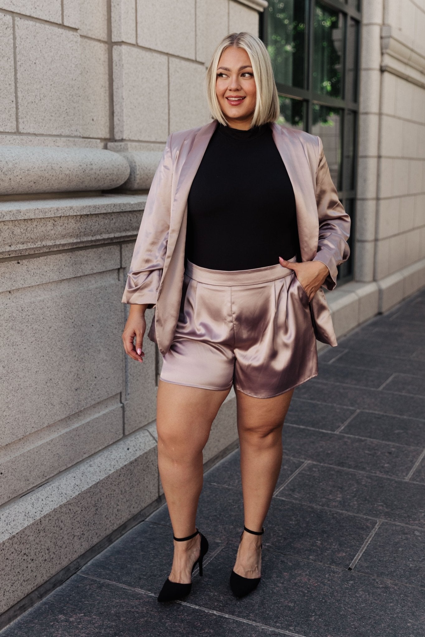 Champagne and Roses Satin Shorts (Online Exclusive) - Uptown Boutique Ramona