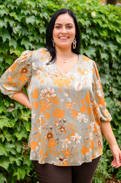 Chantry V Neck Floral Blouse in Sage (Online Exclusive) - Uptown Boutique Ramona