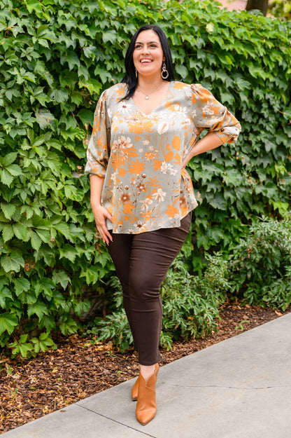 Chantry V Neck Floral Blouse in Sage (Online Exclusive) - Uptown Boutique Ramona