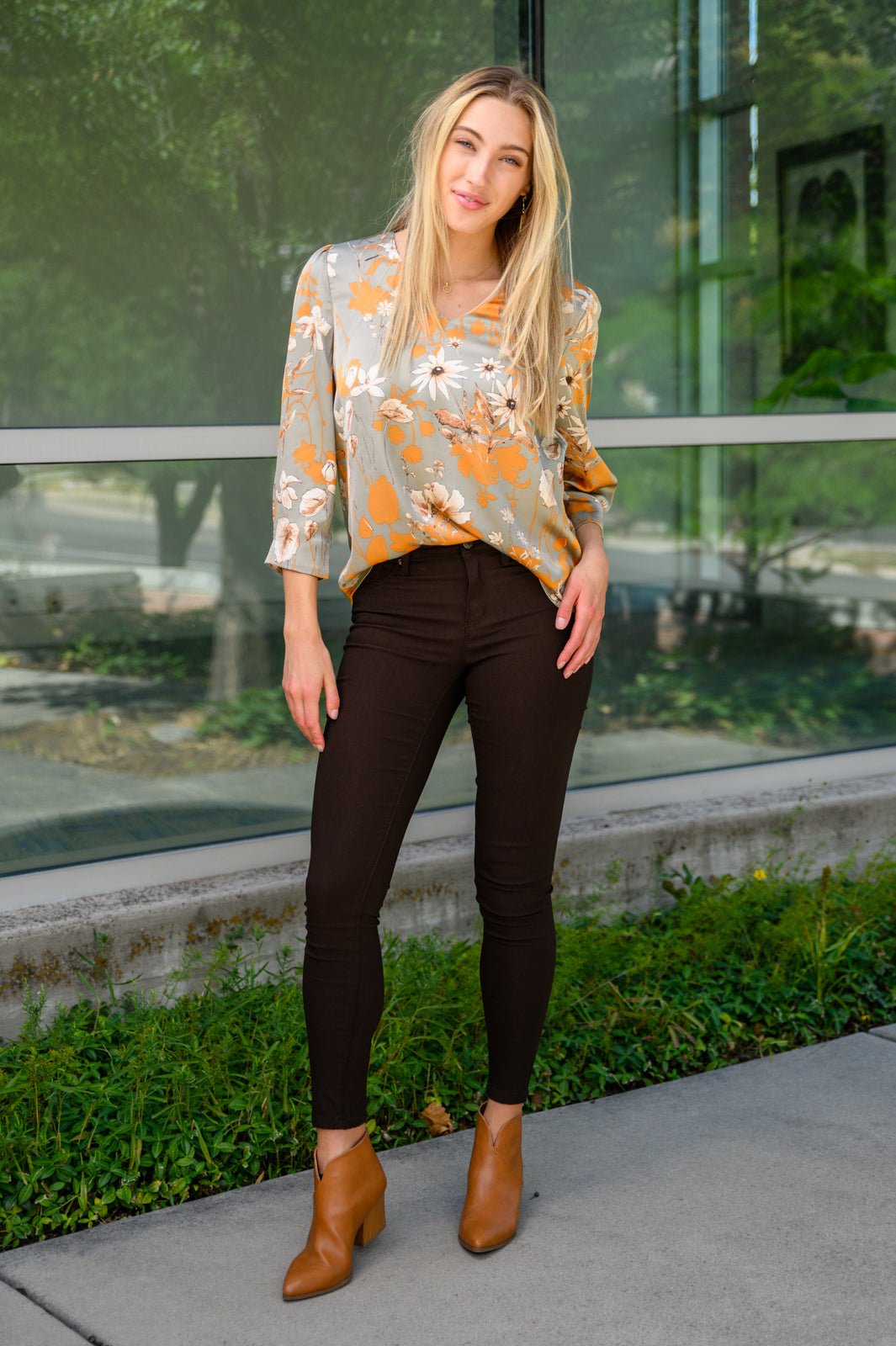 Chantry V Neck Floral Blouse in Sage (Online Exclusive) - Uptown Boutique Ramona