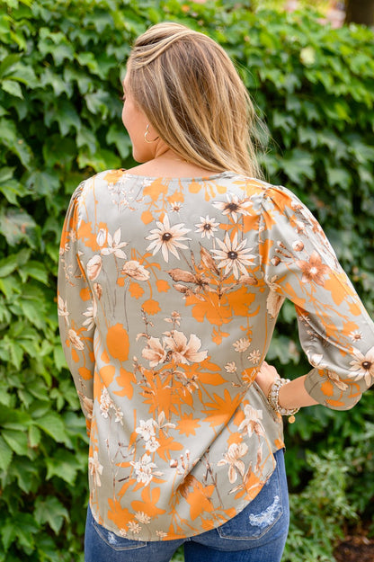 Chantry V Neck Floral Blouse in Sage (Online Exclusive) - Uptown Boutique Ramona