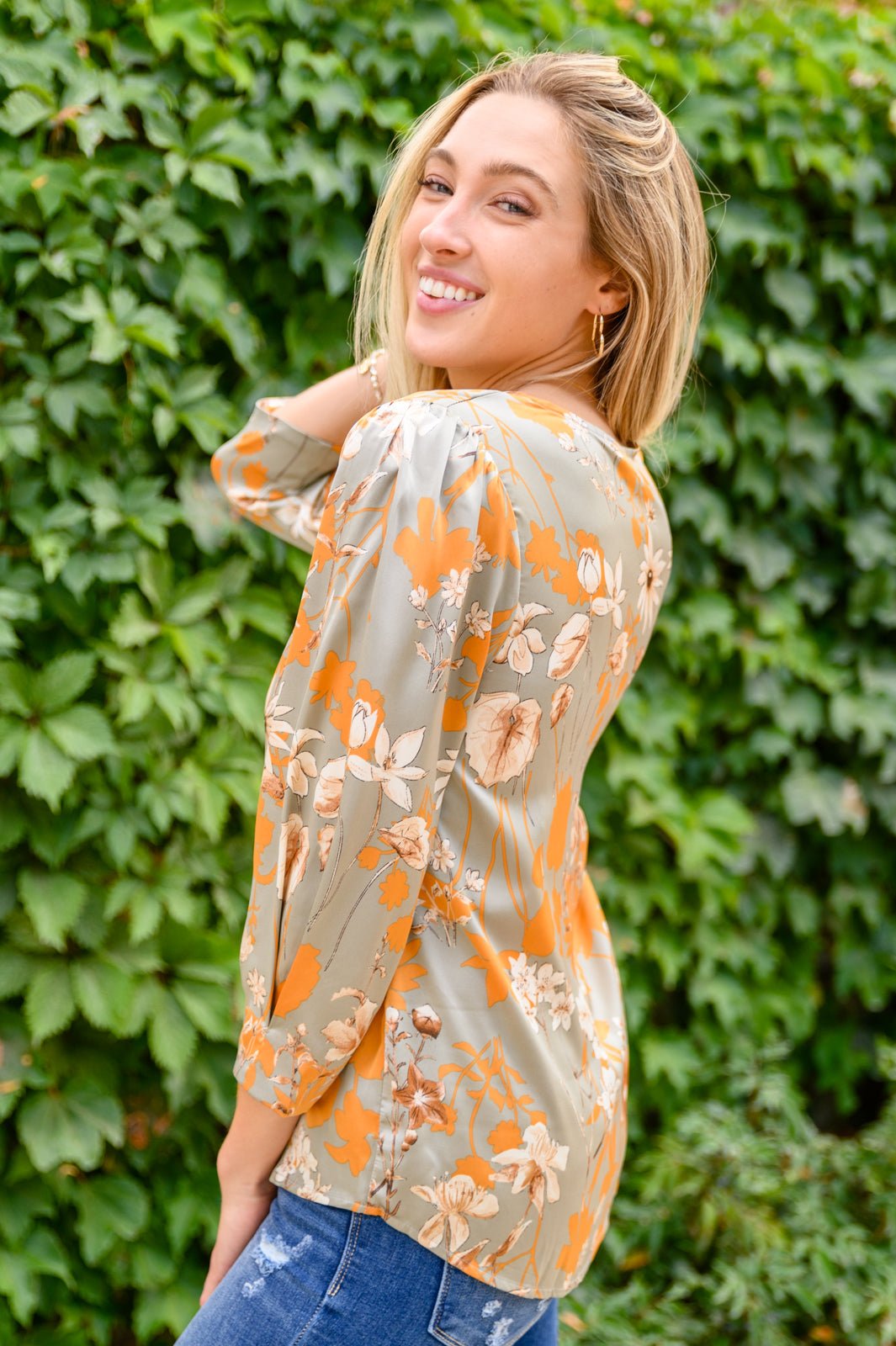 Chantry V Neck Floral Blouse in Sage (Online Exclusive) - Uptown Boutique Ramona