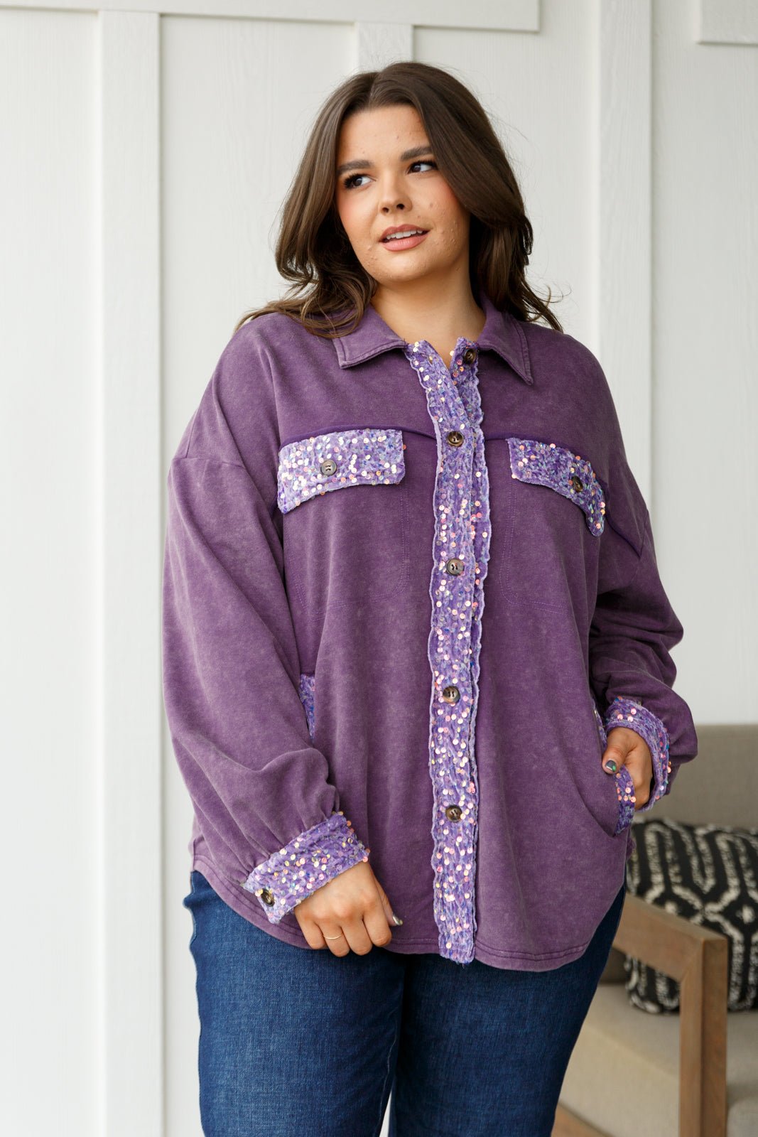 Chaos of Sequins Shacket in Purple (Online Exclusive) - Uptown Boutique Ramona