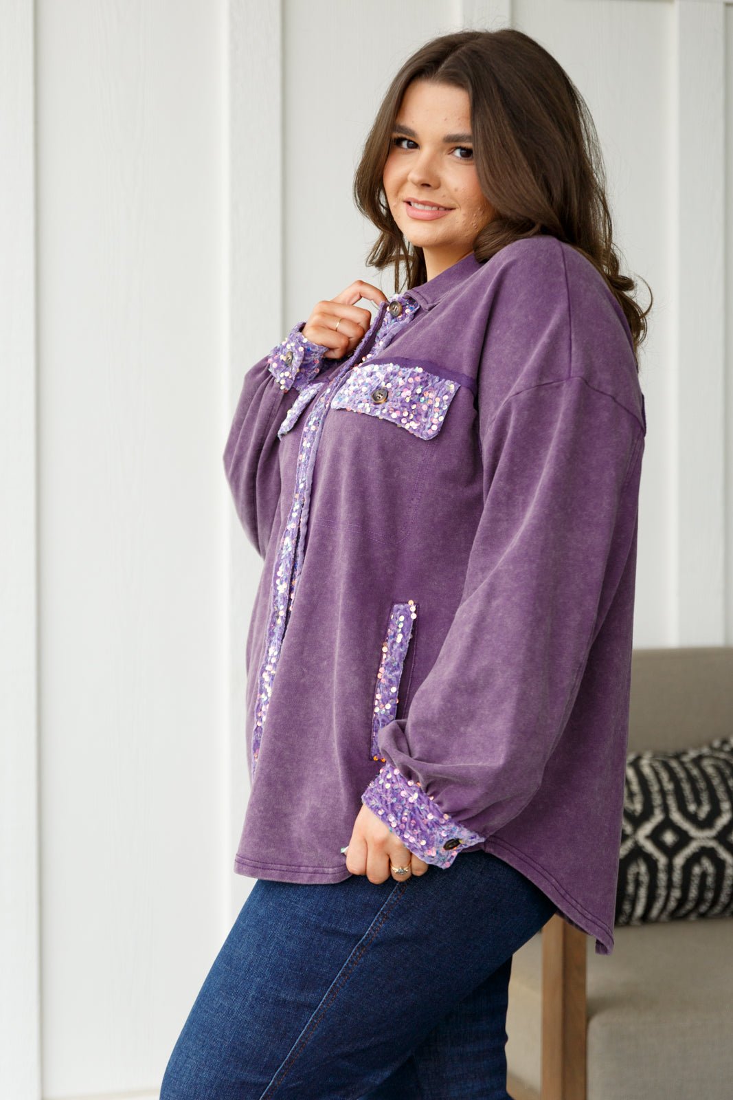 Chaos of Sequins Shacket in Purple (Online Exclusive) - Uptown Boutique Ramona