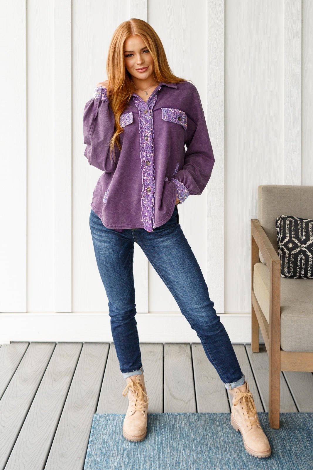 Chaos of Sequins Shacket in Purple (Online Exclusive) - Uptown Boutique Ramona