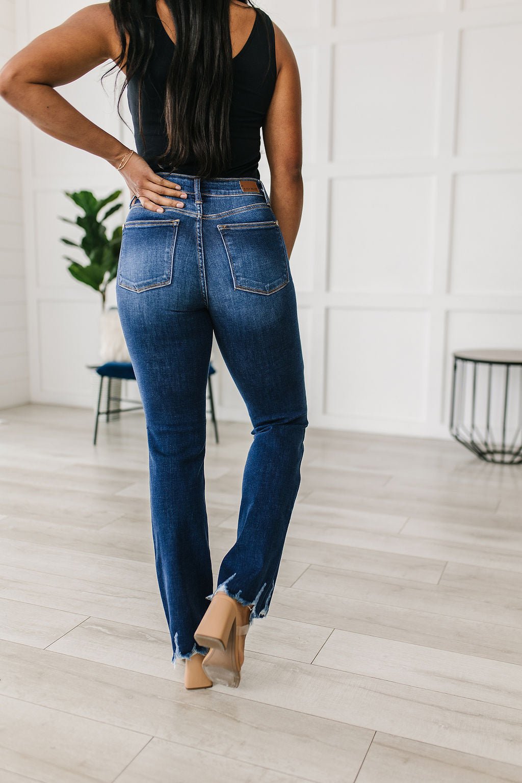 Charity Mid Rise Distressed Hem Bootcut Jeans (Online Exclusive) - Uptown Boutique Ramona