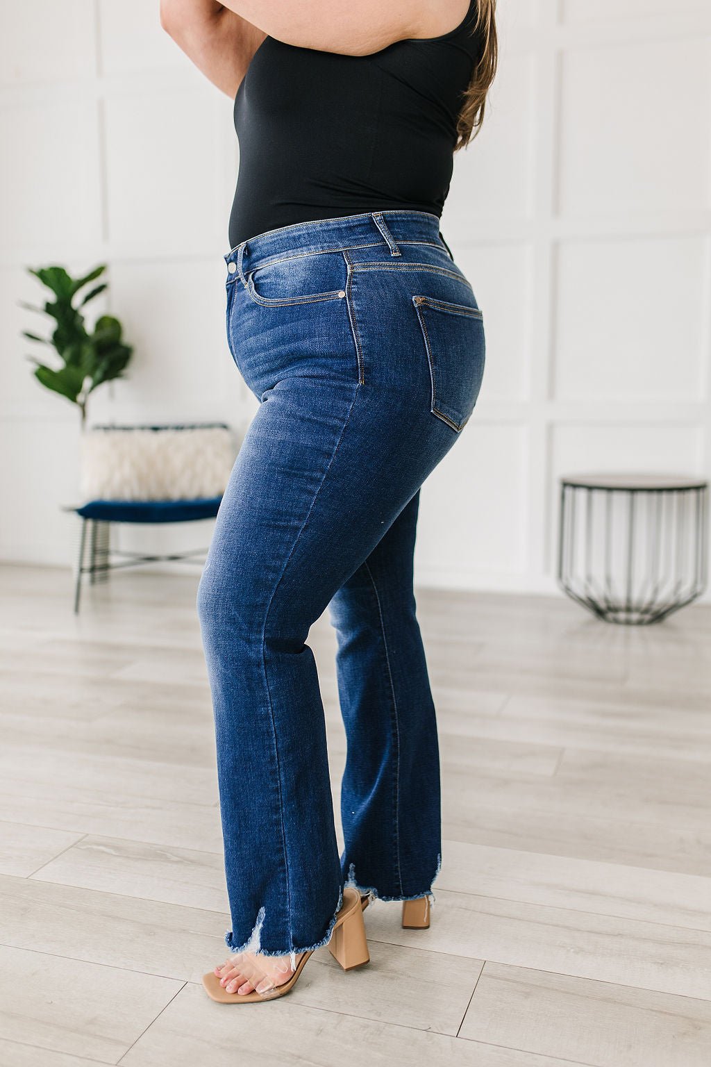 Charity Mid Rise Distressed Hem Bootcut Jeans (Online Exclusive) - Uptown Boutique Ramona