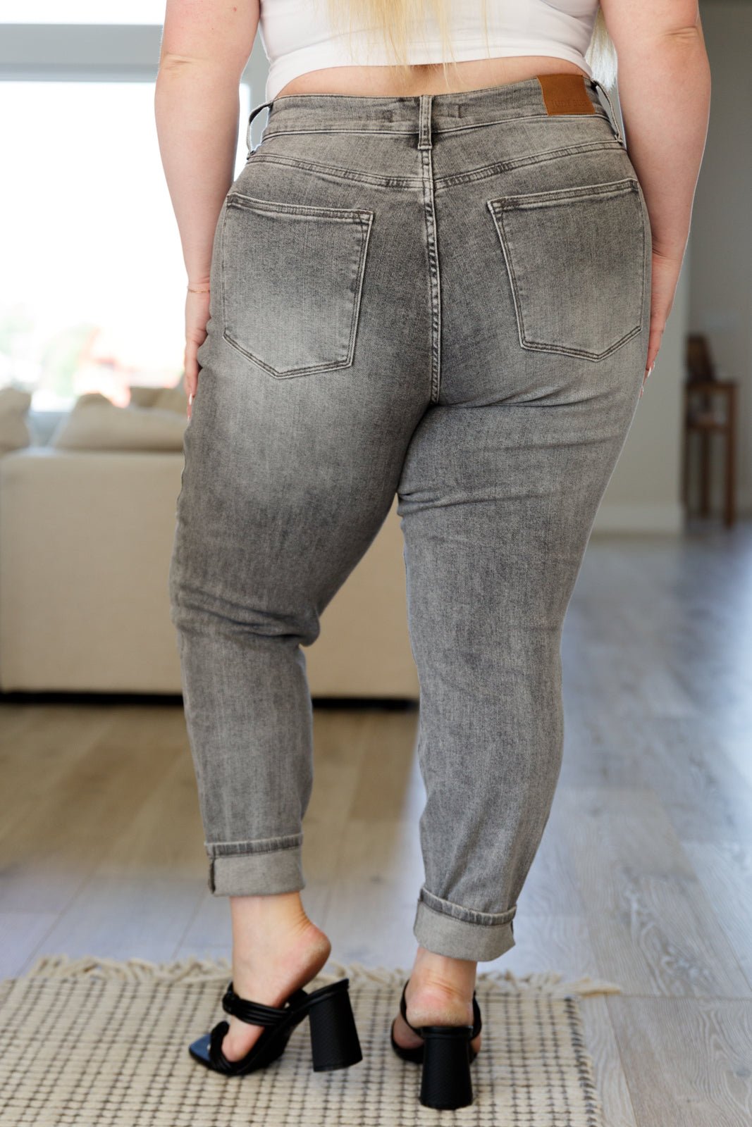 Charlotte High Rise Stone Wash Slim Jeans in Gray (Online Exclusive) - Uptown Boutique Ramona