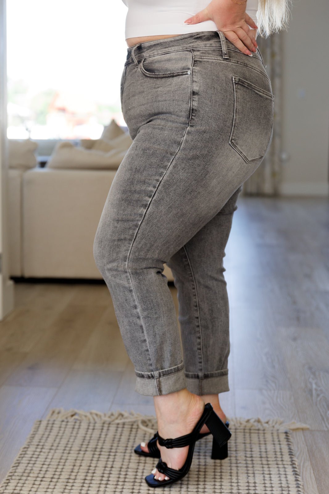 Charlotte High Rise Stone Wash Slim Jeans in Gray (Online Exclusive) - Uptown Boutique Ramona