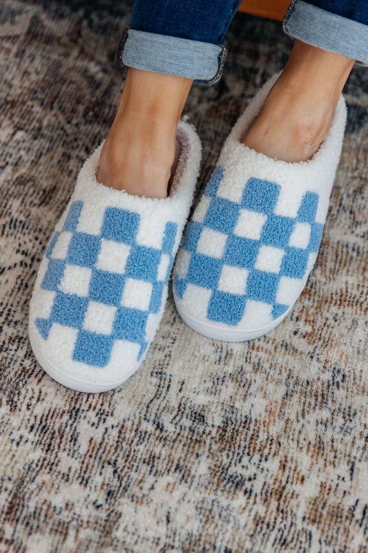 Checked Out Slippers in Blue (Online Exclusive) - Uptown Boutique Ramona