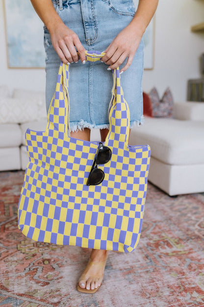 Checkerboard Lazy Wind Big Bag in Lilac & Yellow (Online Exclusive) - Uptown Boutique Ramona