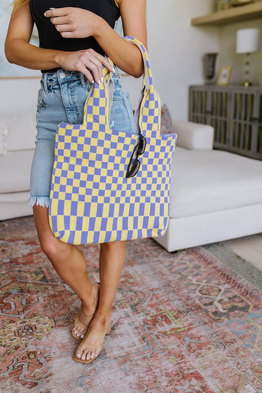 Checkerboard Lazy Wind Big Bag in Lilac & Yellow (Online Exclusive) - Uptown Boutique Ramona