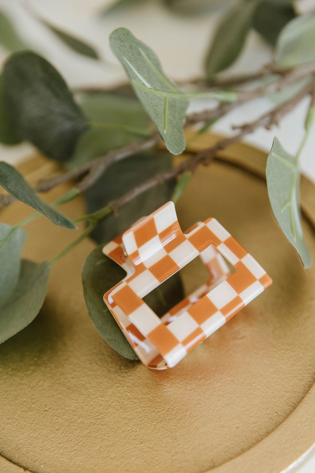 Checkered Claw Clip in Orange (Online Exclusive) - Uptown Boutique Ramona