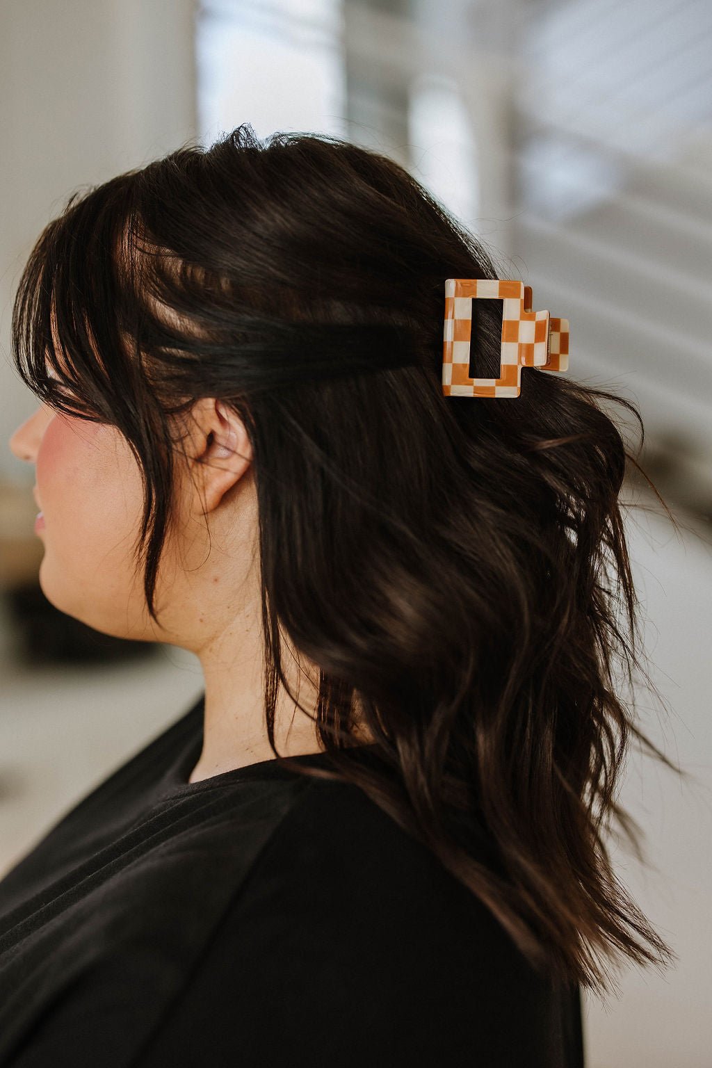 Checkered Claw Clip in Orange (Online Exclusive) - Uptown Boutique Ramona