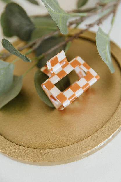 Checkered Claw Clip in Orange (Online Exclusive) - Uptown Boutique Ramona