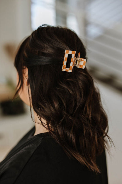 Checkered Claw Clip in Orange (Online Exclusive) - Uptown Boutique Ramona