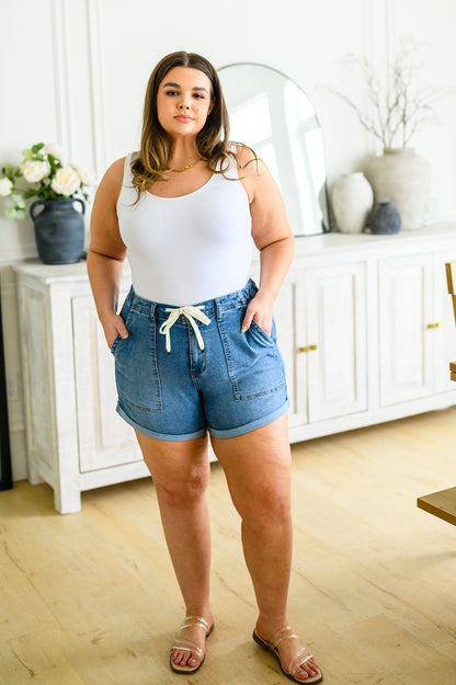 Chelsea Pull On Drawstring Denim Shorts (Online Exclusive) - Uptown Boutique Ramona