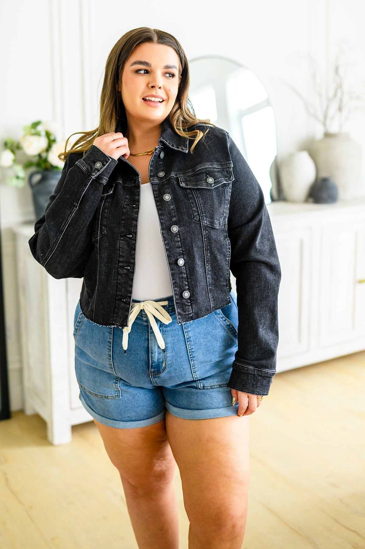 Chelsea Pull On Drawstring Denim Shorts (Online Exclusive) - Uptown Boutique Ramona