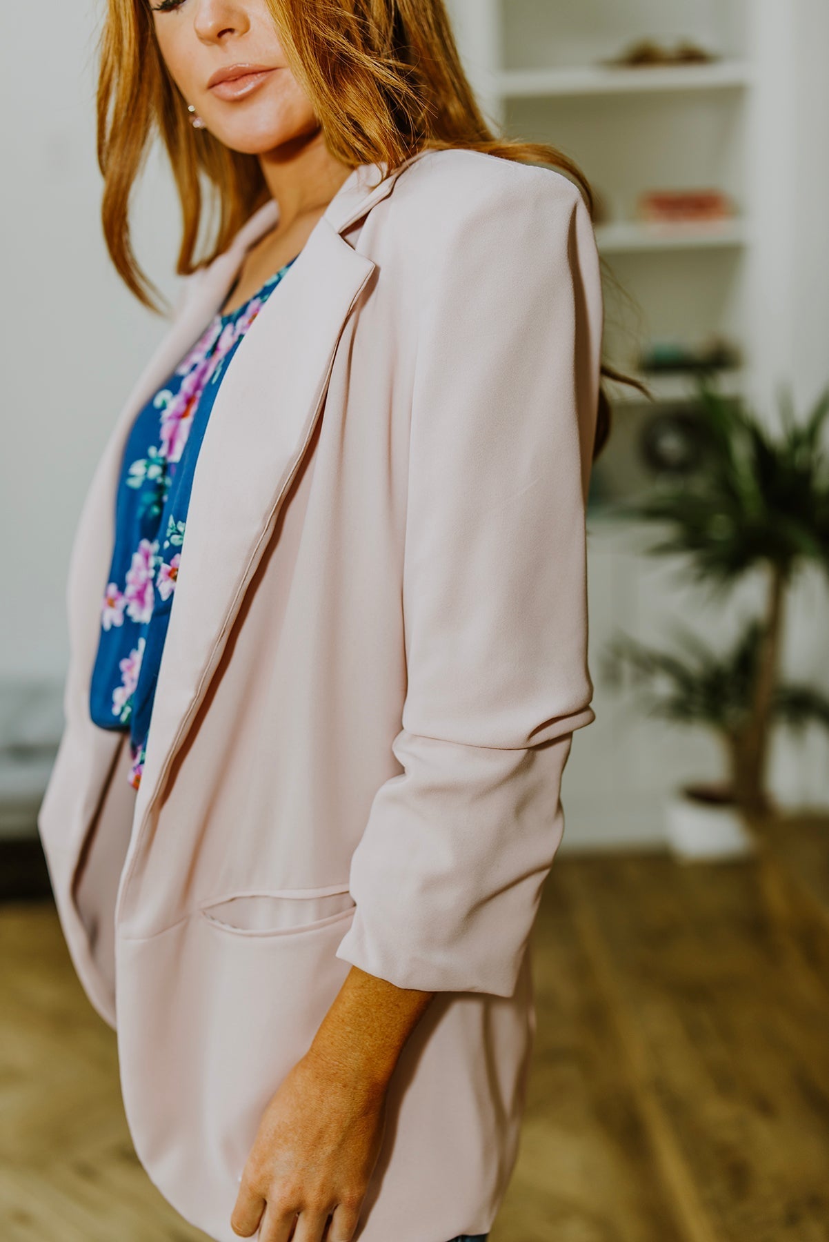 Chic In Pink Ruched 3/4 Sleeve Blazer (Online Exclusive) - Uptown Boutique Ramona