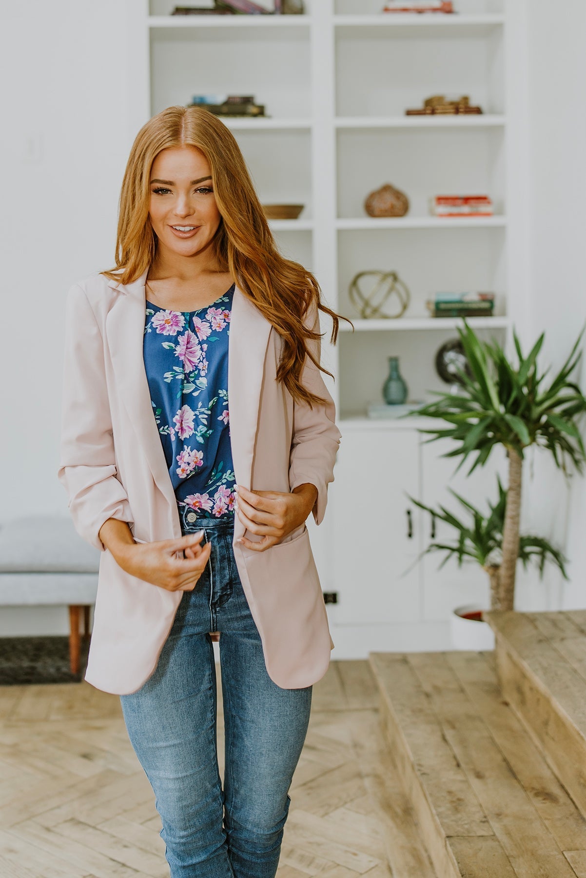 Chic In Pink Ruched 3/4 Sleeve Blazer (Online Exclusive) - Uptown Boutique Ramona