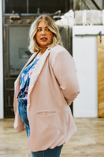 Chic In Pink Ruched 3/4 Sleeve Blazer (Online Exclusive) - Uptown Boutique Ramona