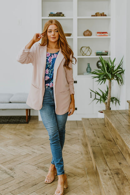 Chic In Pink Ruched 3/4 Sleeve Blazer (Online Exclusive) - Uptown Boutique Ramona