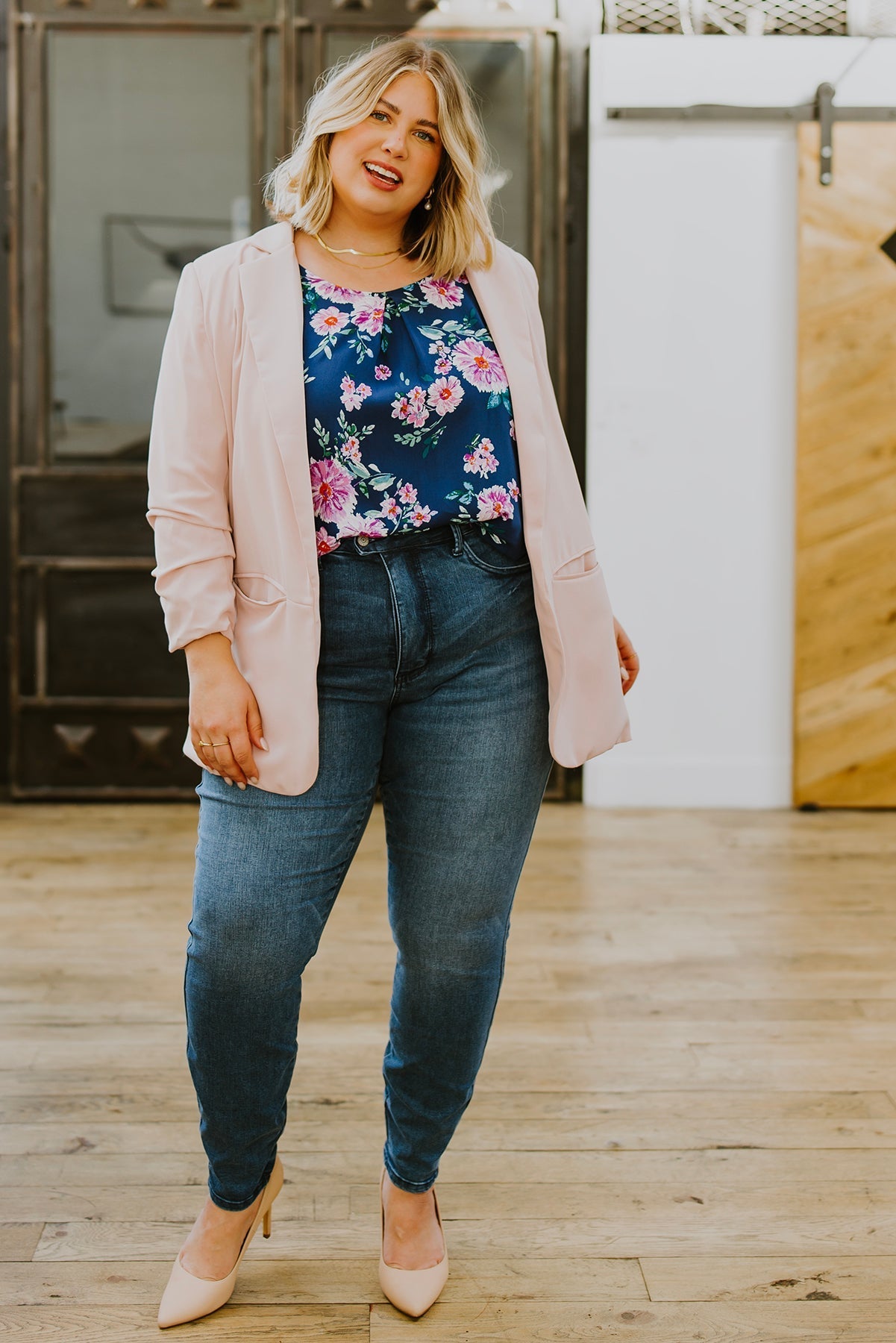 Chic In Pink Ruched 3/4 Sleeve Blazer (Online Exclusive) - Uptown Boutique Ramona