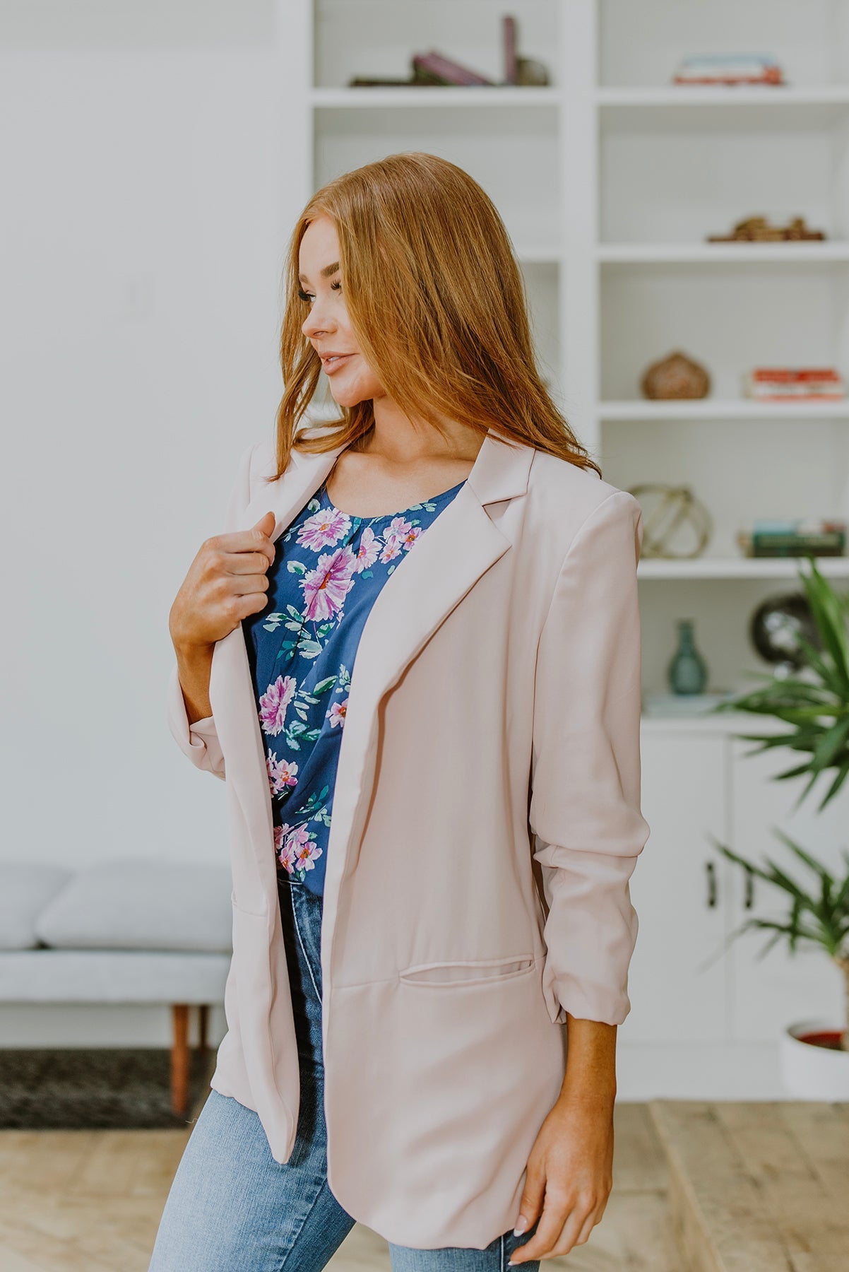 Chic In Pink Ruched 3/4 Sleeve Blazer (Online Exclusive) - Uptown Boutique Ramona