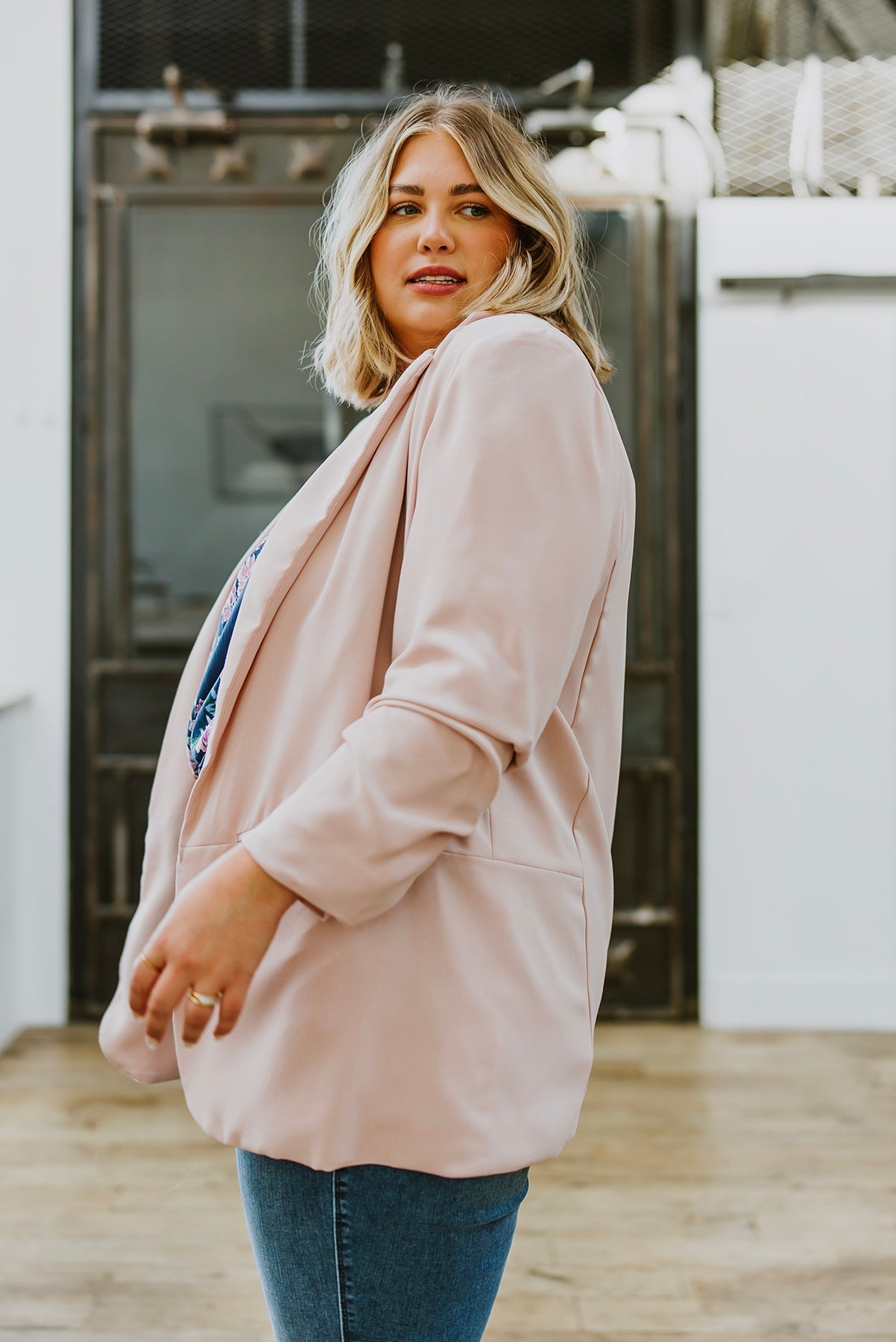 Chic In Pink Ruched 3/4 Sleeve Blazer (Online Exclusive) - Uptown Boutique Ramona